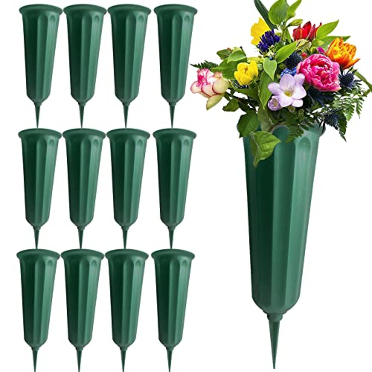 12 Pack Memorial Flower Vase Plastic Cemetery Vases with Spikes Cemetery Decorations for Grave Decorations for Cemetery Vases for Flowers Plastic Vases for Flowers Cemetery Flowers for Grave Vase